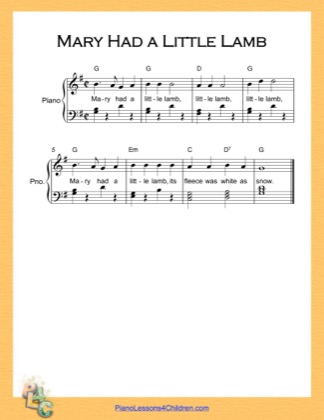 Thumbnail of first page of Mary Had a Little Lamb Easy  (G Major) piano sheet music PDF by Nursery Rhyme.