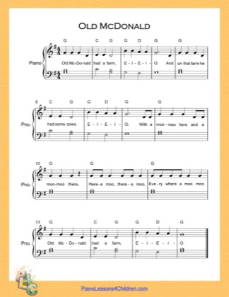 Thumbnail of first page of Old McDonald  (G Major) piano sheet music PDF by Nursery Rhyme.
