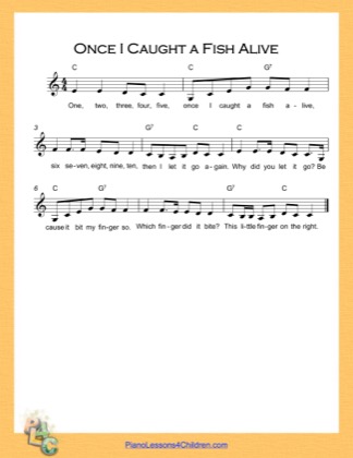 Thumbnail of first page of Once I Caught a Fish Alive (C Major) (Easy) piano sheet music PDF by Nursery Rhyme.