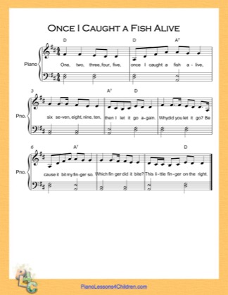 Thumbnail of first page of Once I Caught a Fish Alive Easy  (D Major) piano sheet music PDF by Nursery Rhyme.