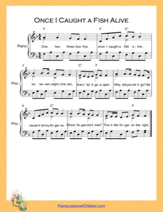 Thumbnail of first page of Once I Caught a Fish Alive  (F Major) piano sheet music PDF by Nursery Rhyme.