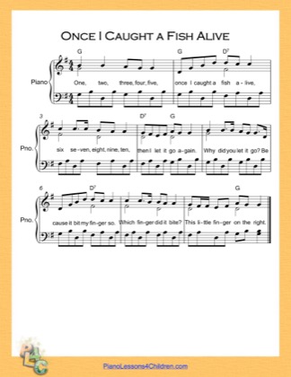 Thumbnail of first page of Once I Caught a Fish Alive  (G Major) piano sheet music PDF by Nursery Rhyme.