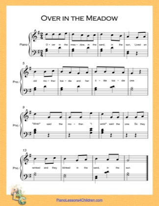 Thumbnail of first page of Over in the Meadow Easy  (G Major) piano sheet music PDF by Nursery Rhyme.