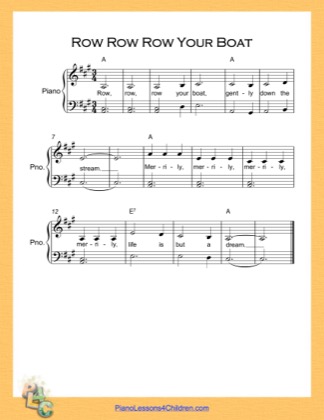 Thumbnail of first page of Row Row Row Your Boat Easy  (A Major) piano sheet music PDF by Nursery Rhyme.