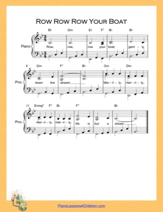 Thumbnail of first page of Row Row Row Your Boat  (B Flat Major) piano sheet music PDF by Nursery Rhyme.