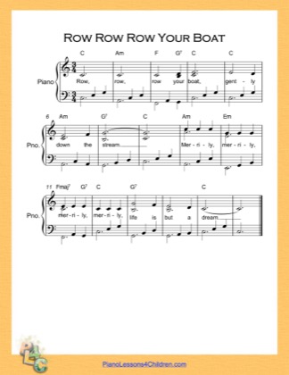 Thumbnail of first page of Row Row Row Your Boat  (C Major) piano sheet music PDF by Nursery Rhyme.