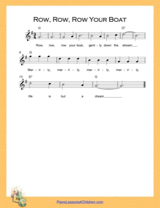 Thumbnail of first page of Row Row Row Your Boat Simple Chords (G Major) 1 Octave Higher piano sheet music PDF by Nursery Rhyme.