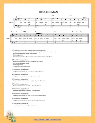 Thumbnail of first page of This Old Man Easy  (F Major) piano sheet music PDF by Nursery Rhyme.