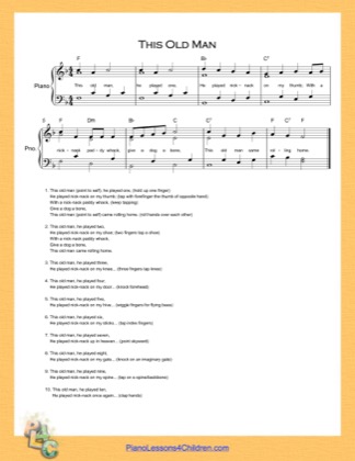 Thumbnail of first page of This Old Man  (F Major) piano sheet music PDF by Nursery Rhyme.