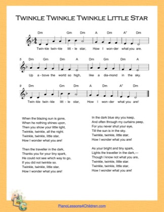 Twinkle Twinkle Little Star D Minor - Nursery Rhyme Free Piano Sheet ...
