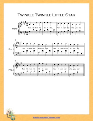 Thumbnail of first page of Twinkle Twinkle Little Star  (A Major) piano sheet music PDF by Nursery Rhyme.