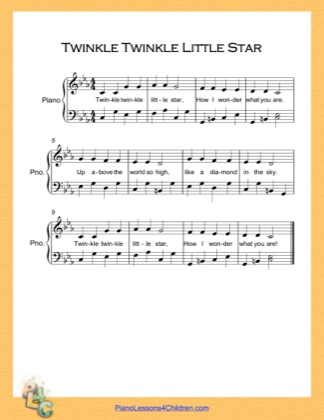 Thumbnail of first page of Twinkle Twinkle Little Star  C Minor piano sheet music PDF by Nursery Rhyme.