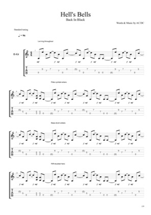 Thumbnail of first page of Hell's Bells piano sheet music PDF by AC/DC.