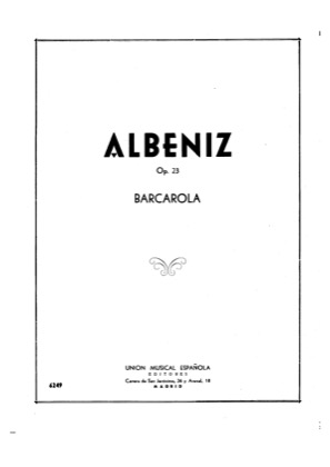 Thumbnail of first page of Barcarola Op. 23 piano sheet music PDF by Isaac Albeniz.