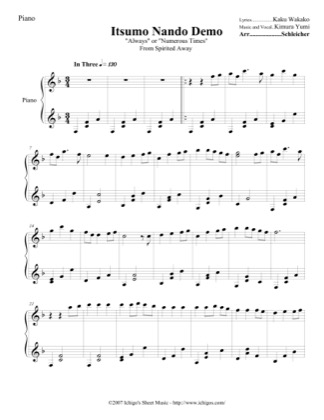 Thumbnail of first page of Itsumo Nando Demo piano sheet music PDF by Spirited Away.