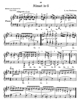 Thumbnail of first page of Minuet in G major, No. 2 (Part1) piano sheet music PDF by Beethoven.