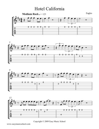Thumbnail of first page of Hotel California (2) piano sheet music PDF by Eagles.