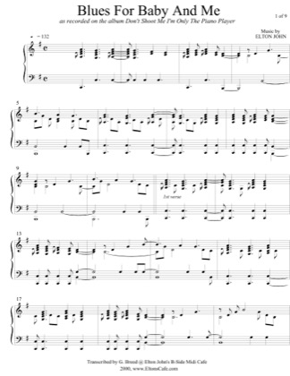 Thumbnail of first page of Blues For Baby And Me piano sheet music PDF by Elton John.