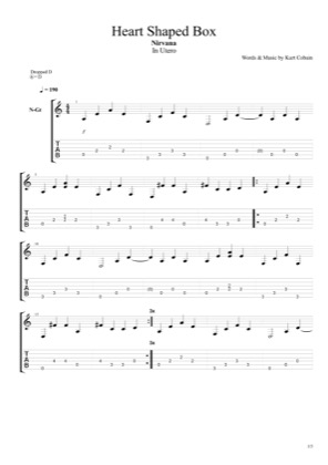 Thumbnail of first page of Heart Shaped Box piano sheet music PDF by Nirvana.