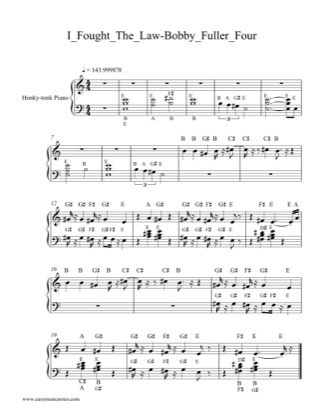 Thumbnail of first page of I Fought The Law piano sheet music PDF by Bobby Fuller Four.