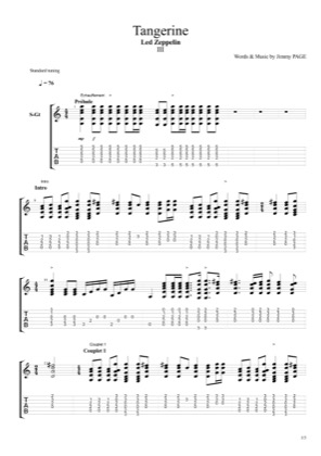 Thumbnail of first page of Tangerine piano sheet music PDF by Led Zeppelin.