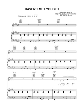 Thumbnail of first page of Haven't Met You Yet piano sheet music PDF by Michael Bublé.