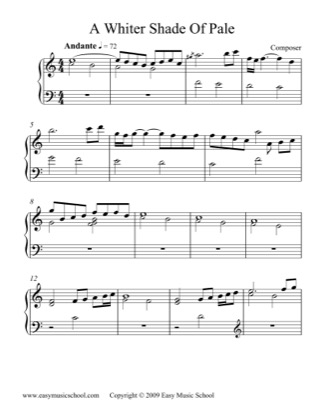 Thumbnail of first page of A Whiter Shade Of Pale piano sheet music PDF by Procol Harum.