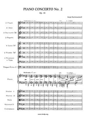 Thumbnail of first page of Piano Concerto No. 2  Op. 18 piano sheet music PDF by Sergei Rachmaninoff.