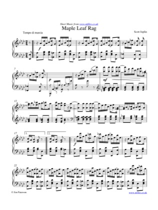 Thumbnail of first page of Maple Leaf Rag piano sheet music PDF by Scott Joplin.