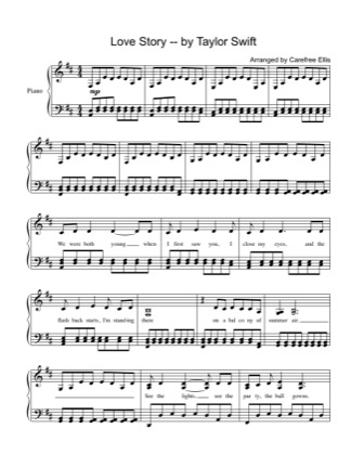 Thumbnail of first page of Love Story piano sheet music PDF by Taylor Swift.