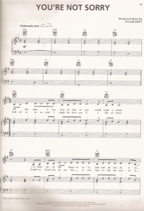 Thumbnail of first page of You're Not Sorry piano sheet music PDF by Taylor Swift.