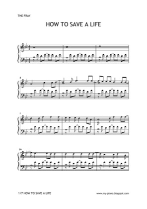 Thumbnail of first page of How to Save a Life piano sheet music PDF by The Fray.