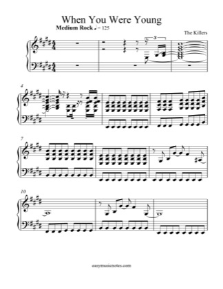 Thumbnail of first page of When You Were Young piano sheet music PDF by The Killers.