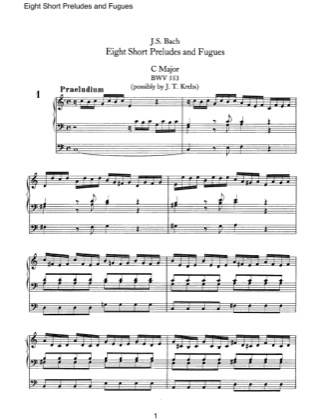 Thumbnail of first page of Eight Short Prelude and Fugues piano sheet music PDF by Bach.
