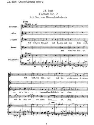 Thumbnail of first page of Cantata No 2 "Ach Gott, vom Himmel sieh darein" piano sheet music PDF by Bach.