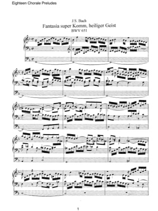 Thumbnail of first page of Fantasia super 'Komm, Heiliger Geist' piano sheet music PDF by Bach.