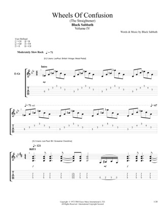 Thumbnail of first page of Wheels Of Confusion piano sheet music PDF by Black Sabbath.