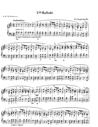 Thumbnail of first page of Ballade No. 2 in F major, Op. 38 piano sheet music PDF by Frédéric Chopin.