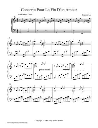 Thumbnail of first page of Concerto Pour La Fin D'un Amour piano sheet music PDF by Love Is a Funny Thing.