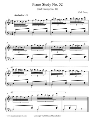 Thumbnail of first page of Piano Study No. 52 piano sheet music PDF by Carl Czerny.