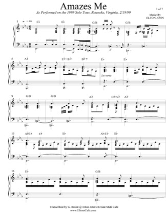 Thumbnail of first page of Amazes Me piano sheet music PDF by Elton John.