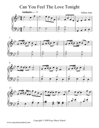 Thumbnail of first page of Can You Feel The Love Tonight piano sheet music PDF by Elton John.