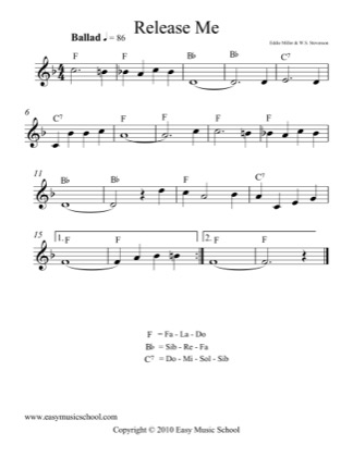 Thumbnail of first page of Release Me (Simplified) piano sheet music PDF by Eddie Miller.