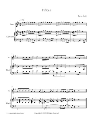 Thumbnail of first page of Fifteen piano sheet music PDF by Taylor Swift.