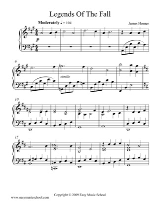 Thumbnail of first page of Legends of the Fall piano sheet music PDF by Legends of the Fall.