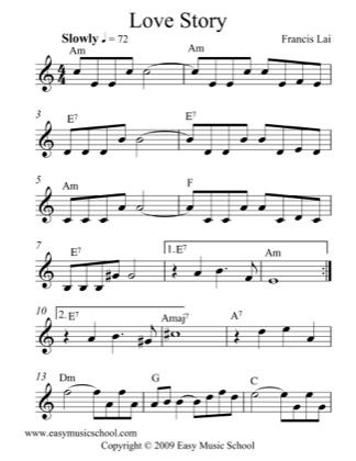 Punta de flecha Una oración casual Love Story (Simplified) - Francis Lai Free Piano Sheet Music PDF