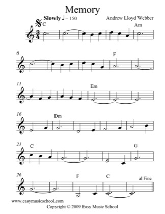 Thumbnail of first page of Memory (Simplified) piano sheet music PDF by Andrew Lloyd Webber.