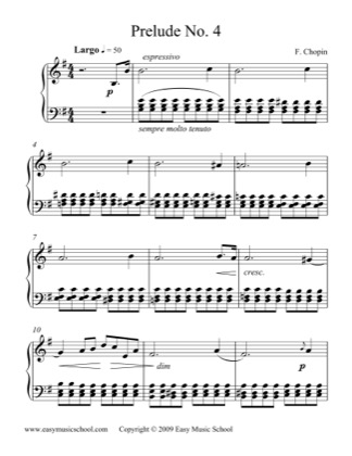 Thumbnail of first page of Prelude No. 4 piano sheet music PDF by Frédéric Chopin.
