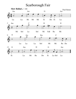 Thumbnail of first page of Scarborough Fair (2) piano sheet music PDF by Simon and Garfunkel.