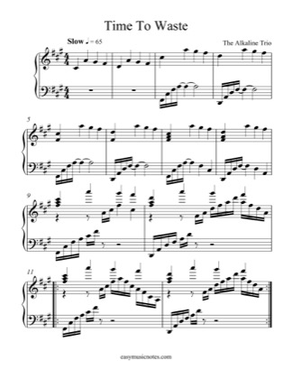 Thumbnail of first page of Time To Waste piano sheet music PDF by The Alkaline Trio.